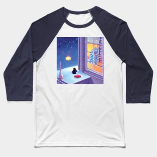 Introvert Christmas Baby Penguin Waiting For Santa Under Moonlight Baseball T-Shirt